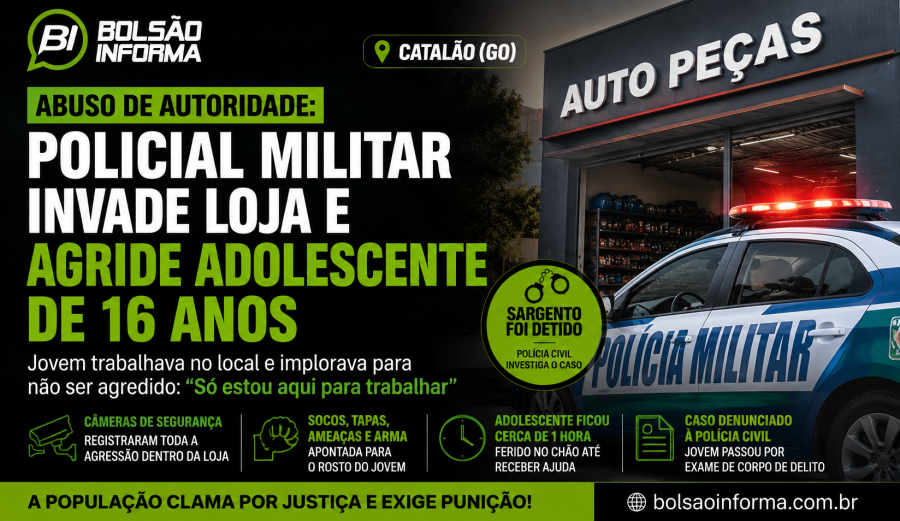 AGRESSÃO EM CATALÃO: PM é detido após agredir e ameaçar adolescente de 16 anos em loja de autopeças