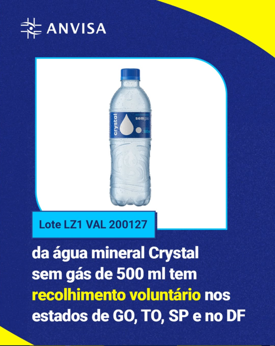 Alerta de saúde: Anvisa determina recolhimento de água Crystal por contaminação; entenda os riscos da bactéria