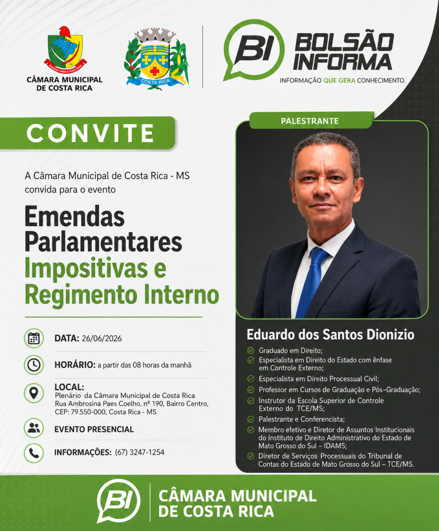 Palestra sobre Emendas Impositivas e Regimento Interno: uma oportunidade para gestores e cidadãos de Costa Rica